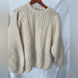 Made In Scotland Ivory Pure Wool Fisherman Sweater Highland  M/L